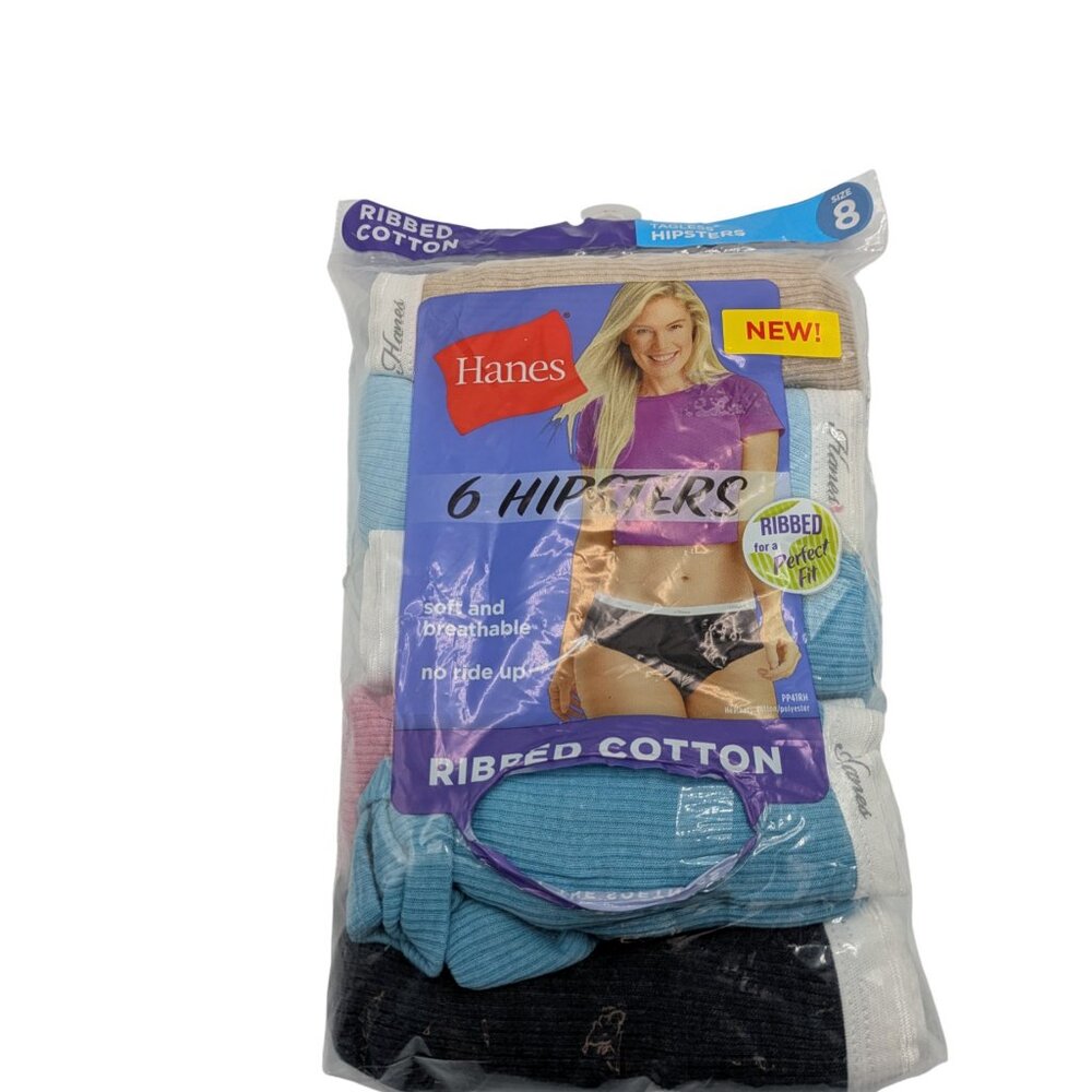 Hanes 6 Hipsters Ribbed Cotton Tagless Underwear Size 8 Multi Color XL